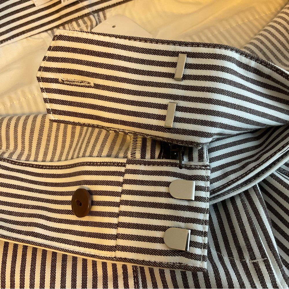 NWT LOFT Brown and White Striped Cropped Belted Pant - Size 6 - Picture 6 of 16